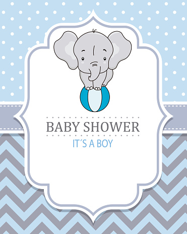 Cute elephant on top of a ball. Baby boy shower card