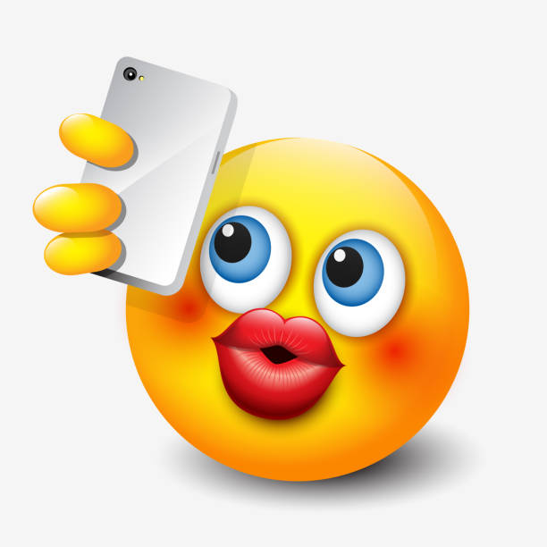 Cute emoticon taking selfie with his smartphone, emoji, smiley - vector illustration Cute emoticon taking selfie with his smartphone, emoji, smiley selfie clipart stock illustrations
