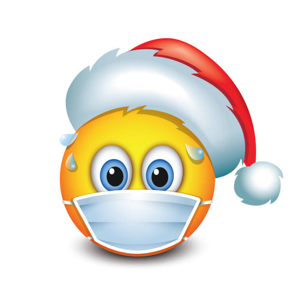 Cute emoticon wearing medical mask and santa claus hat emoji vector illustration Cute emoticon wearing medical mask and santa claus hat emoji nurse christmas stock illustrations