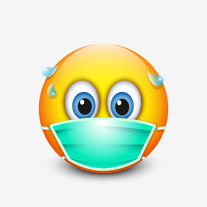 Cute Emoticon  Wearing Medical Mask Emoji Vector 