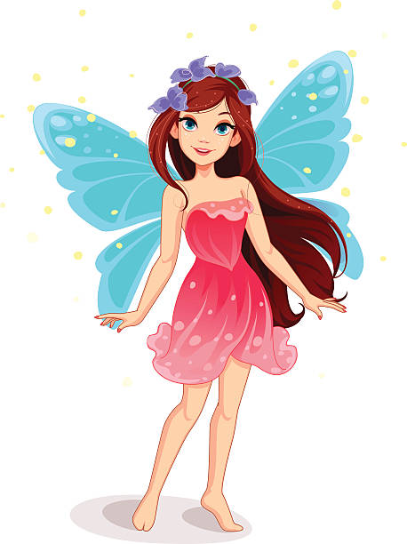 Cute Fairy Cute and beautiful fairy standing butterfly fairy flower white background stock illustrations