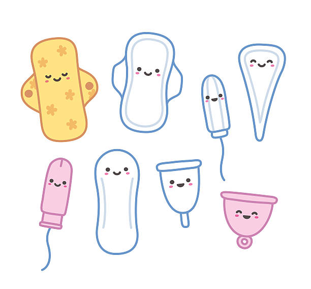 stockillustraties, clipart, cartoons en iconen met cute feminine hygiene products - tampons