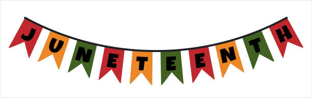 Cute festive flags bunting with word Juneteenth - traditional African American freedom, emancipation day holiday. Vector clip art design element decoration isolated Cute festive flags bunting with word Juneteenth - traditional African American freedom, emancipation day holiday. Vector clip art design element decoration isolated. juneteenth 1865 stock illustrations