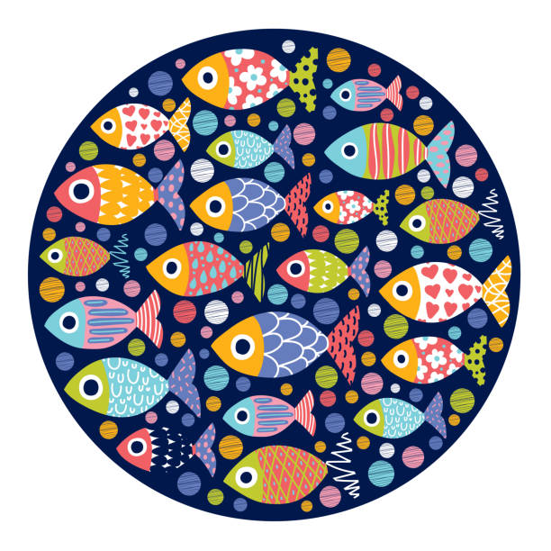cute fish card. - medusa festival stock illustrations