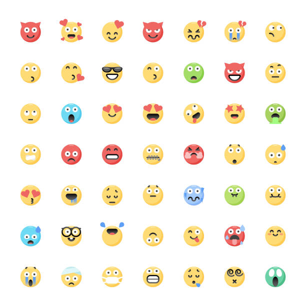 słodkie płaskie emotikony kolorów duża kolekcja 2 - emoji stock illustrations