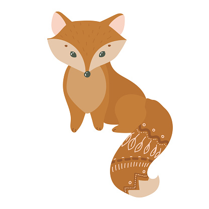 Cute fox in boho style. Simple decor for a festive Christmas and New Years. Vector illustration isolated on white background.