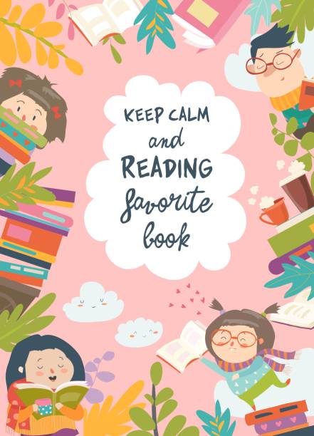 ilustrações de stock, clip art, desenhos animados e ícones de cute frame composed of children reading books - child reading