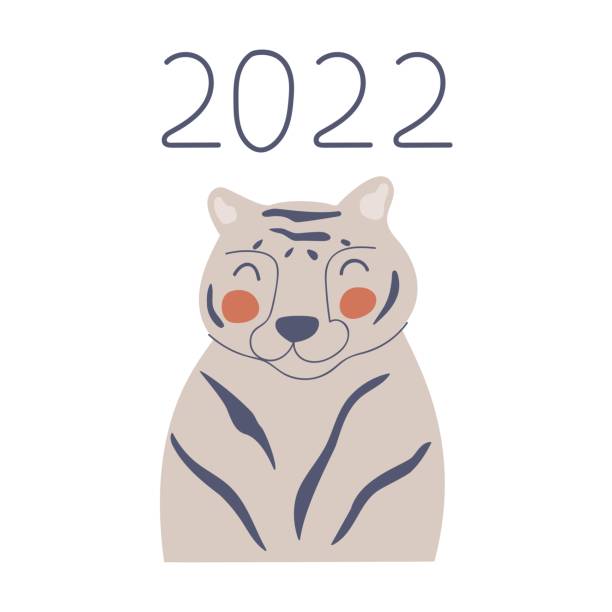 bildbanksillustrationer, clip art samt tecknat material och ikoner med 2022. cute friendly tiger. - cat snow