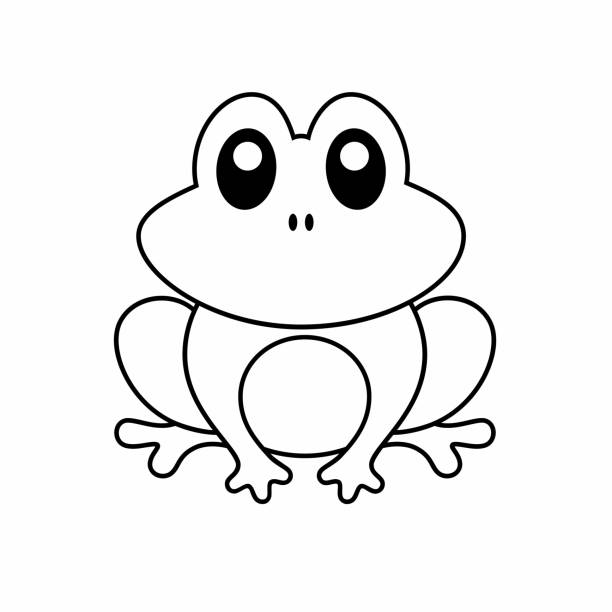 Cute Frog Coloring Page Vector Illustration Cute, black and white frog cartoon outline.  Vector Illustration frog clipart black and white stock illustrations