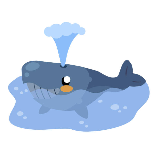 illustrations, cliparts, dessins animés et icônes de mignonne drôle de baleine avec fontaine d’eau dans la mer ou l’océan. animal marin. drôle de cachalot bleu. enfants dessinant dans le style scandinave - event
