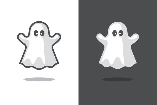 Cute ghost icon. Cute ghost icon isolated on black and white backgrounds. Halloween funny spooky symbol, design element. ghost stock illustrations