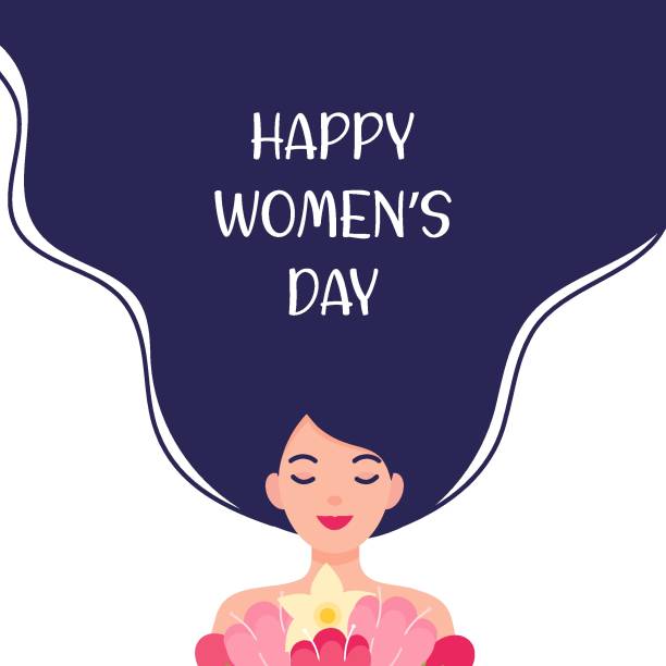 stockillustraties, clipart, cartoons en iconen met leuke bloemen van de holdings van het meisje. gelukkige internationale vrouwendag vlakke vector - womens day poster