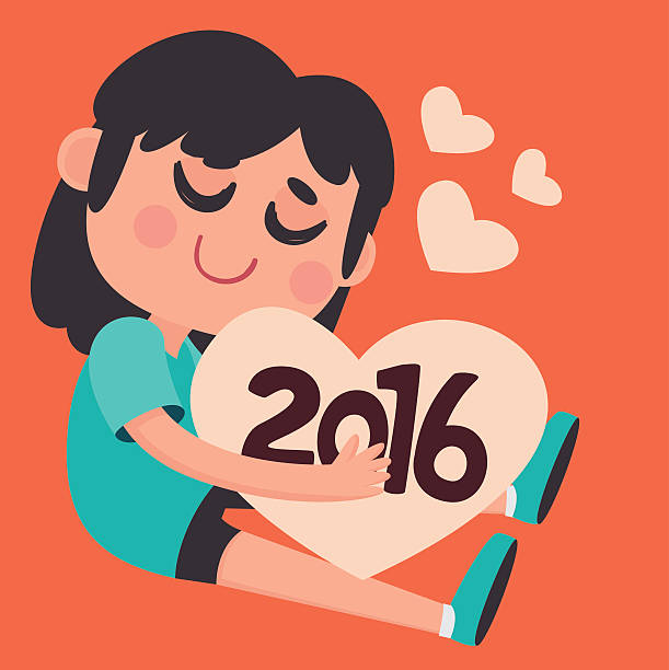 ładny dziewczyna w uścisku nadchodzące nowy rok 2016 r. - happy new year stock illustrations