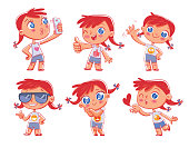 istock Cute girl with different emotions. Emoji Stickers Emotions 1309462971