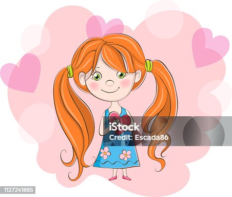 istock cute girl with heart on Valentine's day background 1127241885