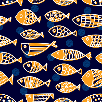 Cute gold fish . Kids background. Seamless pattern.