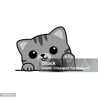 istock Cute gray cat waving paw cartoon, vector illustration 1317495176