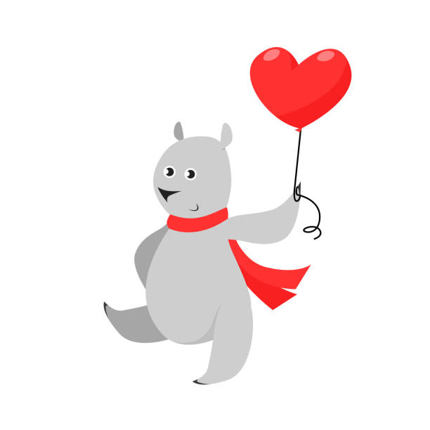 Cute Bear Cartoon Holding A Red Balloon Illustrations, Royalty-Free ...