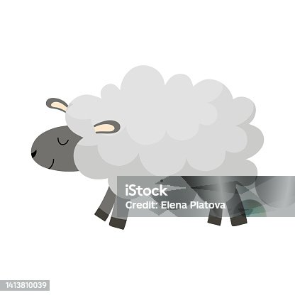 istock Cute grey sheep isolated on white background. Vector cartoon illustration for kids 1413810039