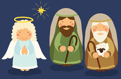 Cute hand drawn characters of Nativity scene can be used as Christmas school play banner vector