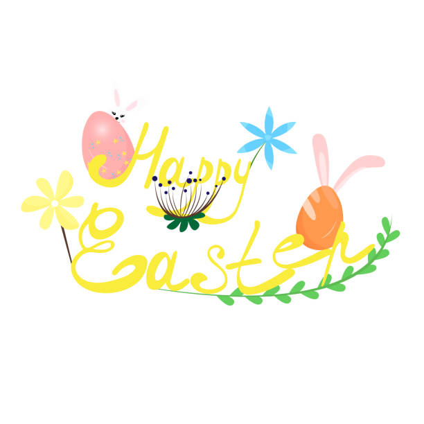 cute hand drawn HAPPY EASTER vector illustration, card template.Spring flowers with Easter bunny and colorful eggs on a white background cute hand drawn HAPPY EASTER vector illustration, card template.Spring flowers with Easter bunny and colorful eggs on a white background easter sunday stock illustrations