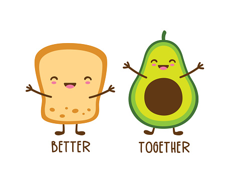 Cute Happy Avocado and Toast with Face Vector Illustration