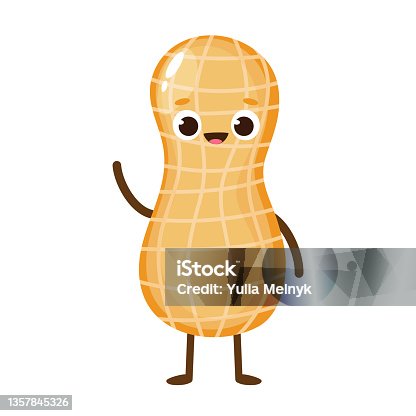 istock Cute happy cartoon peanut character 1357845326