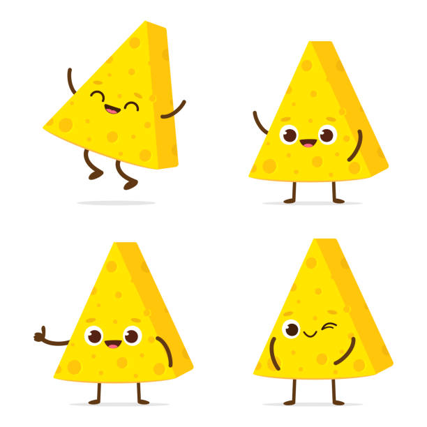 Cute happy cheese character vector Cute happy cheese character. Funny food emoticon in flat style. Dairy emoji vector illustration cheddar cheese stock illustrations