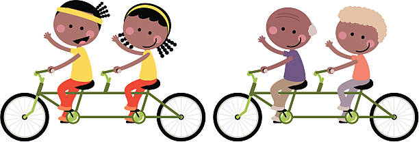 Cute Happy Couple Family Cycling Tandem Bicycle Vector illustration – Happy Couple Family Cycling Tandem Bicycle. old black couple in love stock illustrations