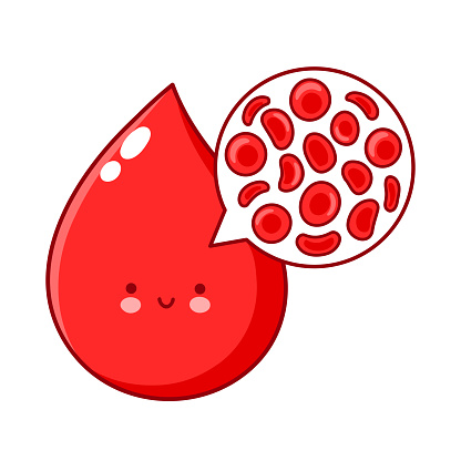 Cute happy funny blood drop and cells