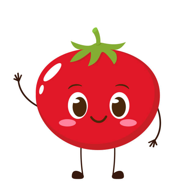 Cute happy red tomato character Cute happy red tomato character. Funny vegetable emoticon in flat style. Food emoji vector illustration. Healthy vegetarian food tomato cartoon stock illustrations