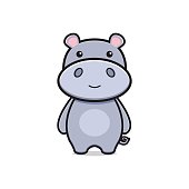 Cute hippo mascot character logo cartoon icon illustration flat cartoon style design