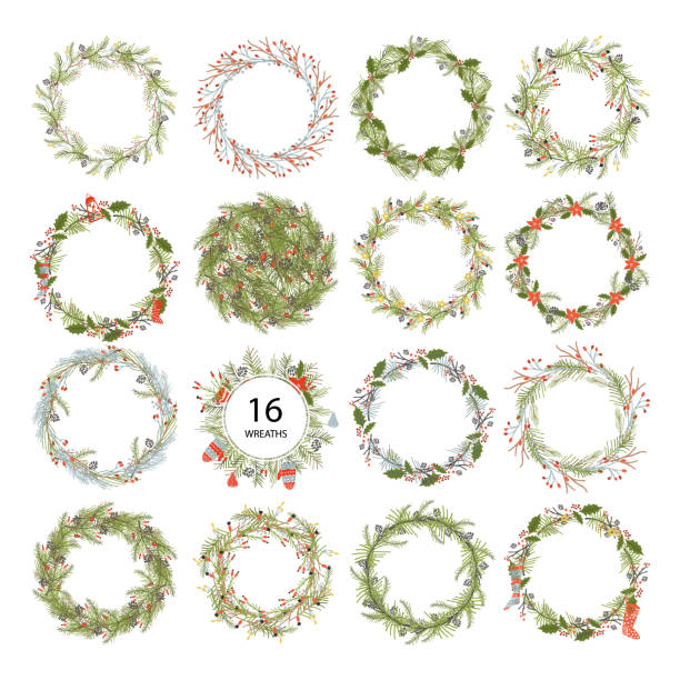 Cute hipster wreaths Cute hipster wreaths. Simple drawings of plants. wreath stock illustrations