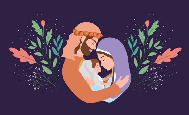 cute holy family manger characters cute holy family manger characters vector illustration design saints stock illustrations