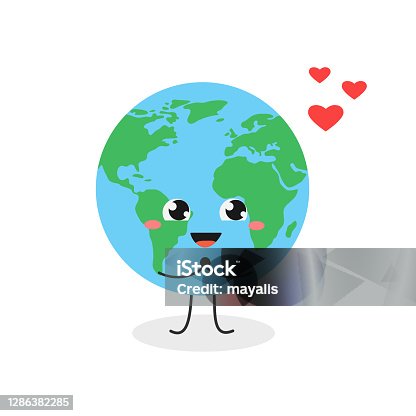 istock Cute kawaii globe cartoon character in love 1286382285