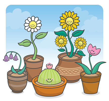 Cute Kawaii Plants Stock Illustration - Download Image Now - iStock