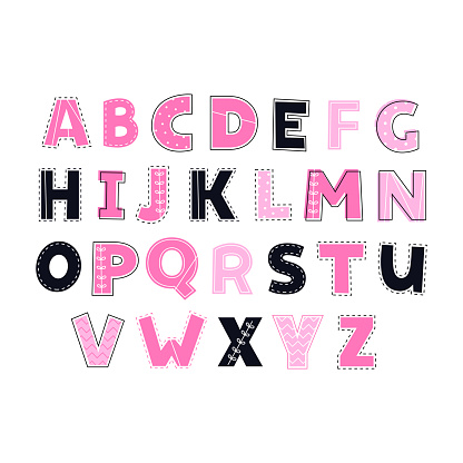 Cute Kids Alphabet Pink And Dark Blue Colors Vector Stock Illustration ...