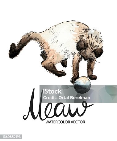 istock Cute kitten playing with a ball illustration 1360852193