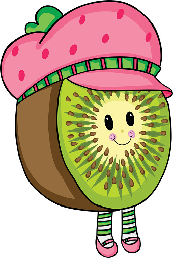 Cute kiwi cartoon with strawberry hat
