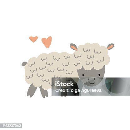 istock Cute lamb on a white background. Vector illustration of a pet for nursery or textile decoration 1413237060
