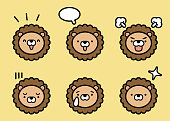 Animal characters vector art illustration.
Cute lion icon set with six facial expressions in color pastel tones.