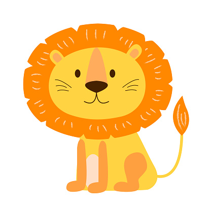 ✓ Imagen de Cabeza de león lindo en estilo de dibujos animados. Colores  naranja y amarillo brillante. Perfecto para niños textiles, postales, baby  shower para niño. Aislado sobre fondo blanco. Vector Fotografía