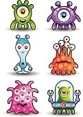 Vector illustration of six cute little aliens.