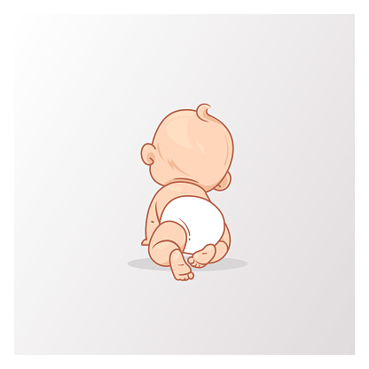 Cute little baby boy in diaper crawling.