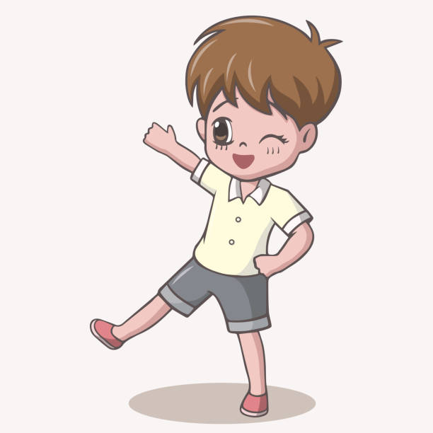 Cute little boy cartoon waving Vector Illustration of Cute little boy cartoon waving drawing of a cute little anime boy stock illustrations