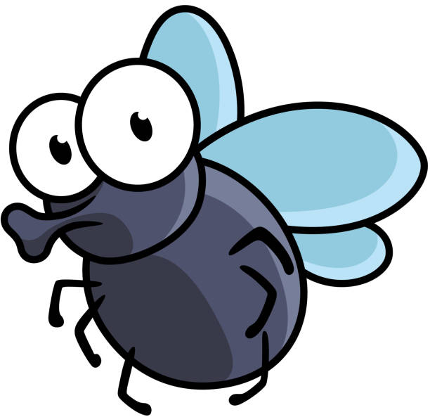 Cute little cartoon fly insect Cute little cartoon fly insect in blue with big googly eyes and a protruding proboscis insect stock illustrations