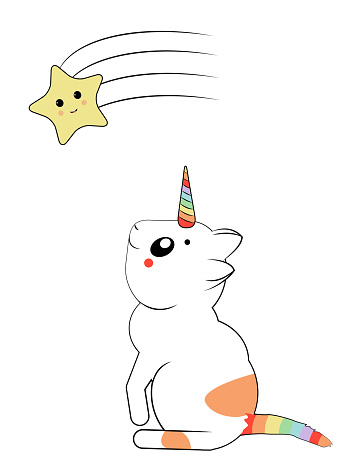 cute little cat unicorn with star