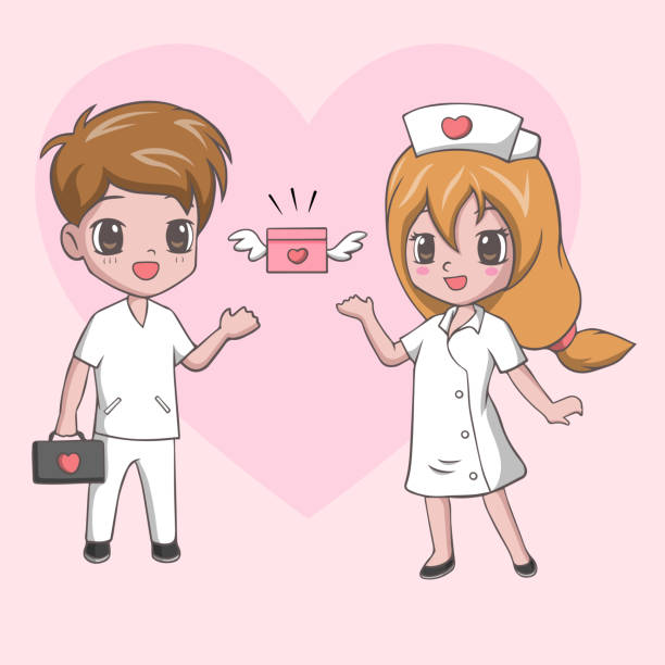 Cute Little girl and boy in medical uniform Vector Illustration of Cute Little girl and boy in medical uniform drawing of a cute little anime boy stock illustrations