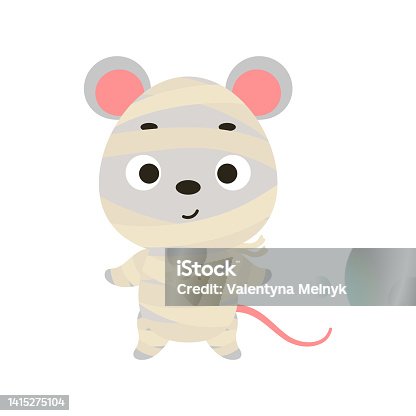 istock Cute little Halloween mouse in a mummy costume. Cartoon animal character for kids t-shirts, nursery decoration, baby shower, greeting card, invitation, house interior. Vector stock illustration 1415275104