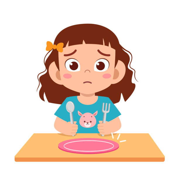 cute little kid girl feel hungry want to eat - clip art of poor children st...